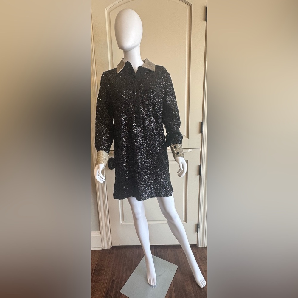 Scotch & Soda Black Sequin mini long sleeve dress